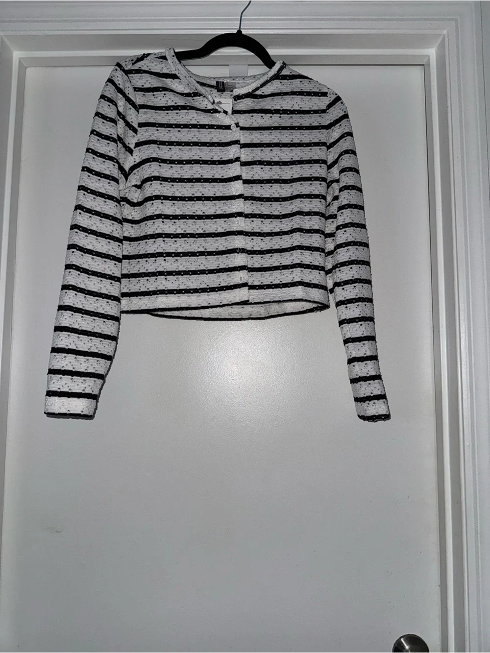 H&M Black & White Striped Cropped Cardigan